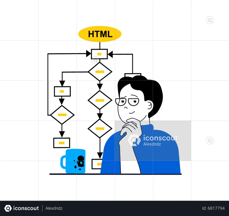 Desenvolvedor criando gráfico de algoritmo HTML  Ilustração