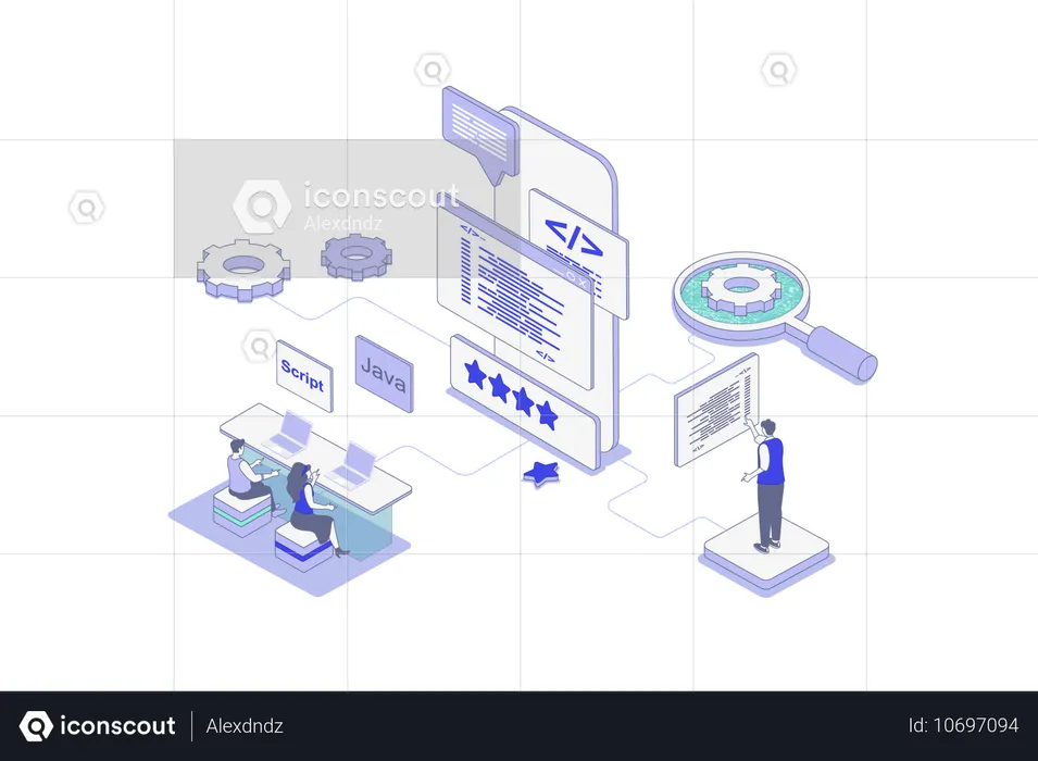 Desenvolvedor fazendo desenvolvimento de aplicativos  Ilustração