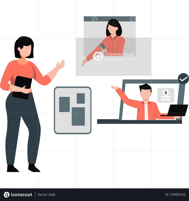 Desenvolvedor fazendo reunião online com cliente  Ilustração