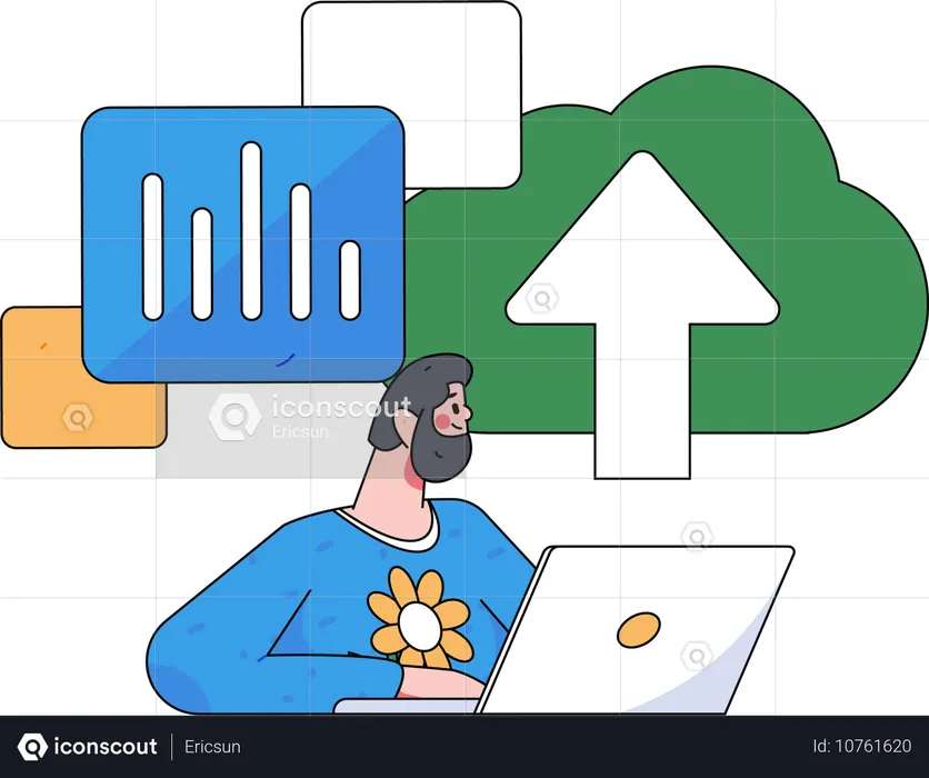 Desenvolvedor trabalha com tecnologia de nuvem  Ilustração