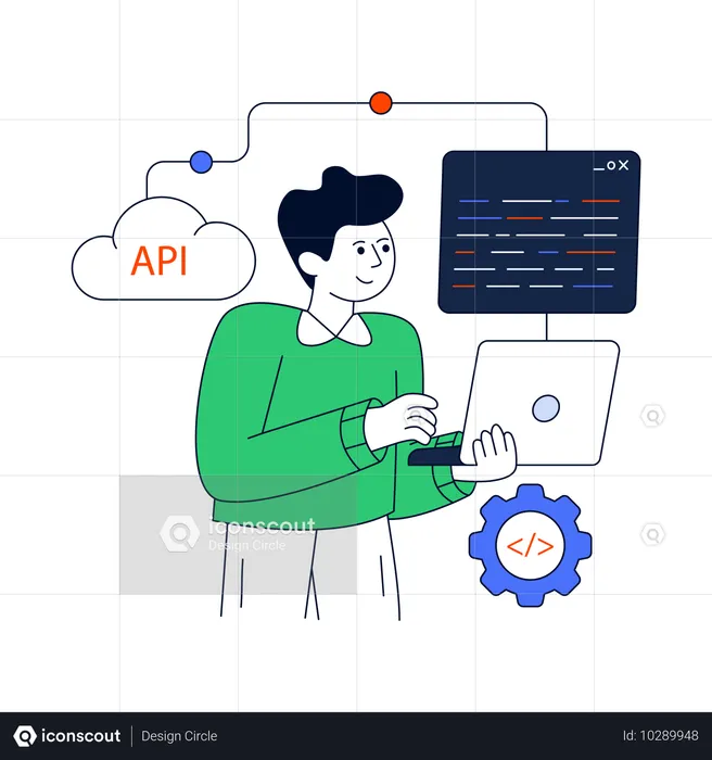 Desenvolvedor trabalhando em Web Api  Ilustração