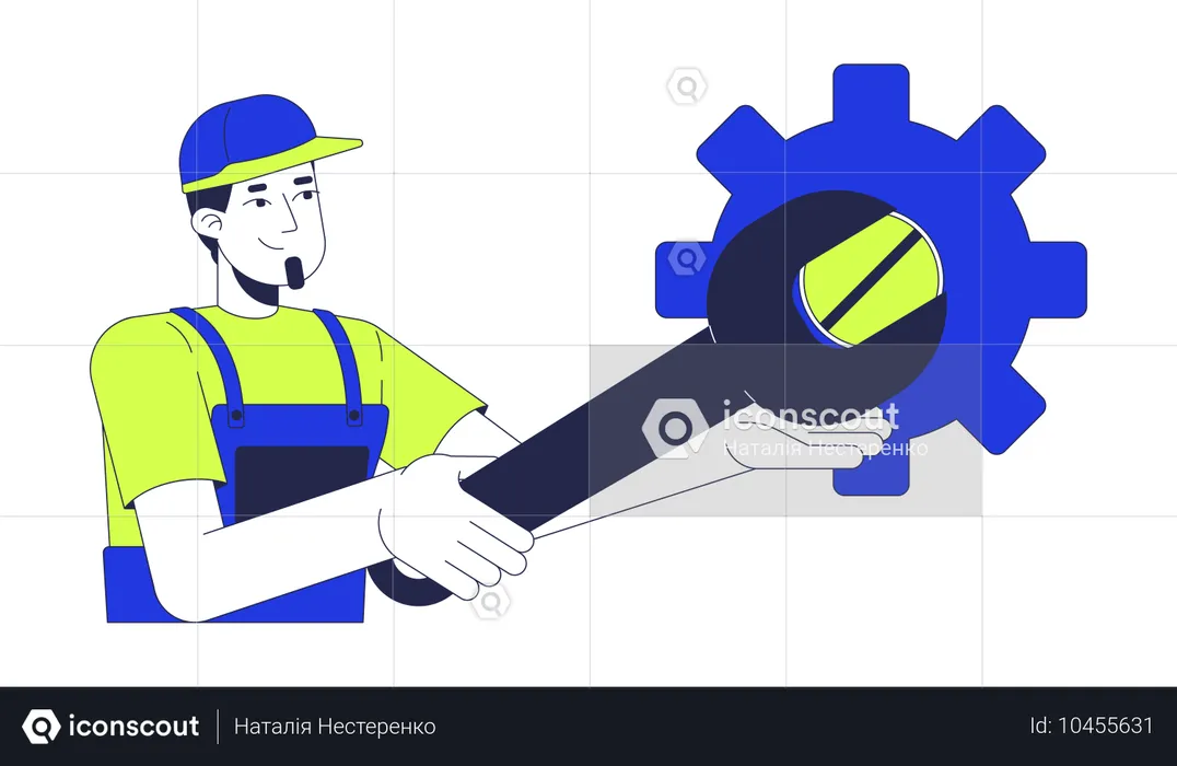 Desenvolvedor trabalhando nas configurações do sistema  Ilustração