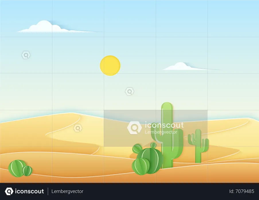 Désert avec un soleil radieux  Illustration