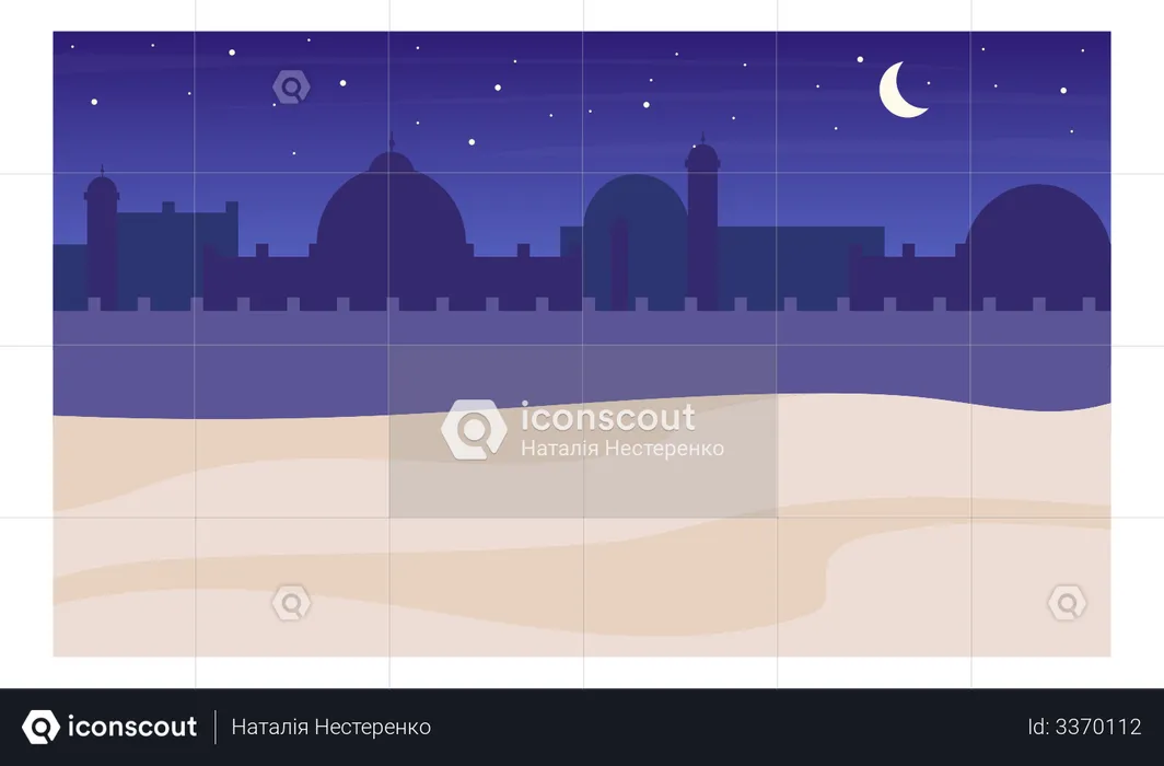 Desert town silhouette night scenery  Illustration