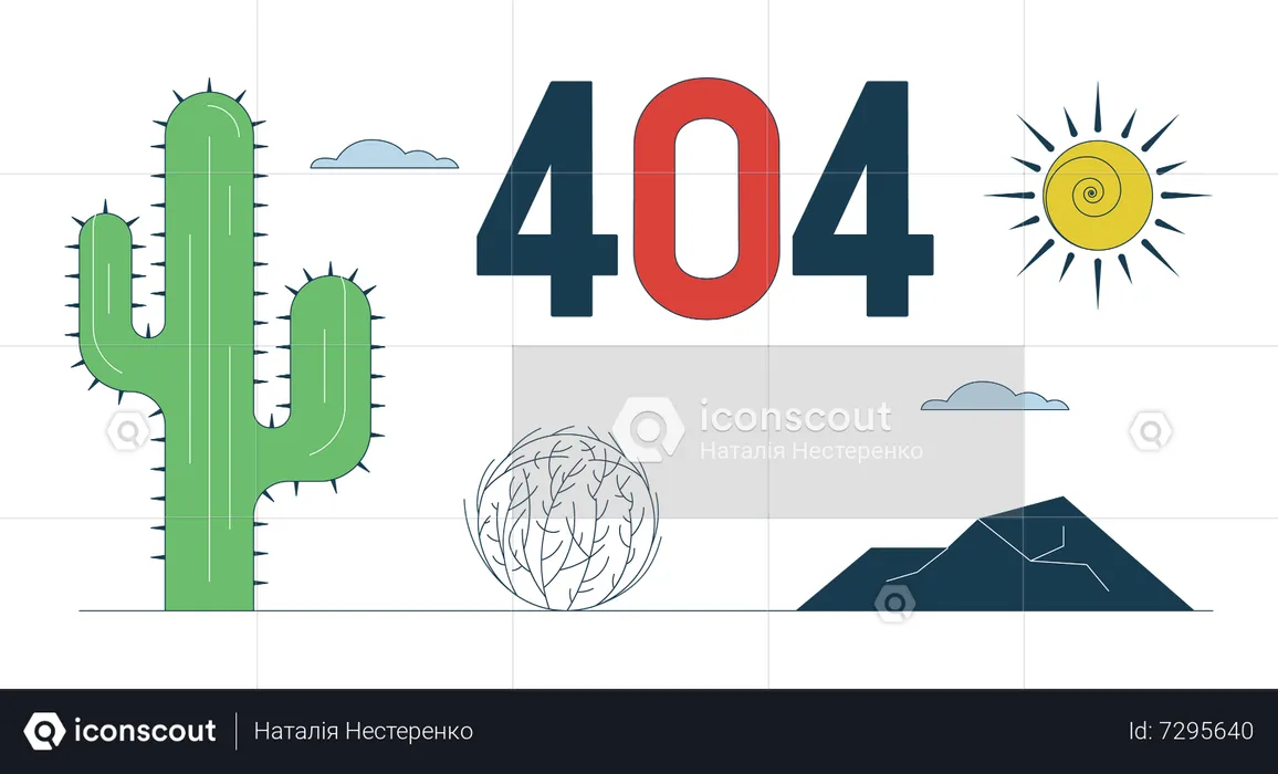 Desert wasteland with cactus 404 flash message  Illustration