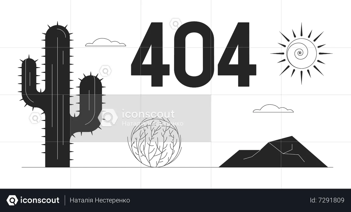 Desert wasteland with cactus 404 flash message  Illustration