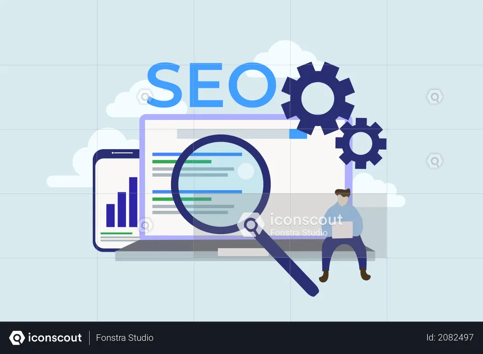 Concept d'entreprise de personnes au design plat moderne et de pages optimisées pour le référencement, avec de minuscules personnages pour le modèle de page de destination Web, la bannière, le dépliant et la présentation  Illustration