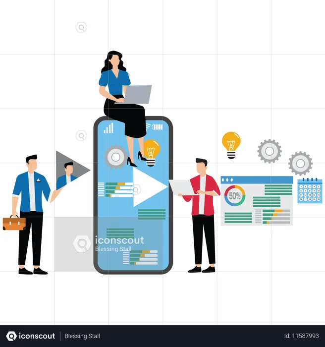 Design Team Working on Mobile app development  Illustration