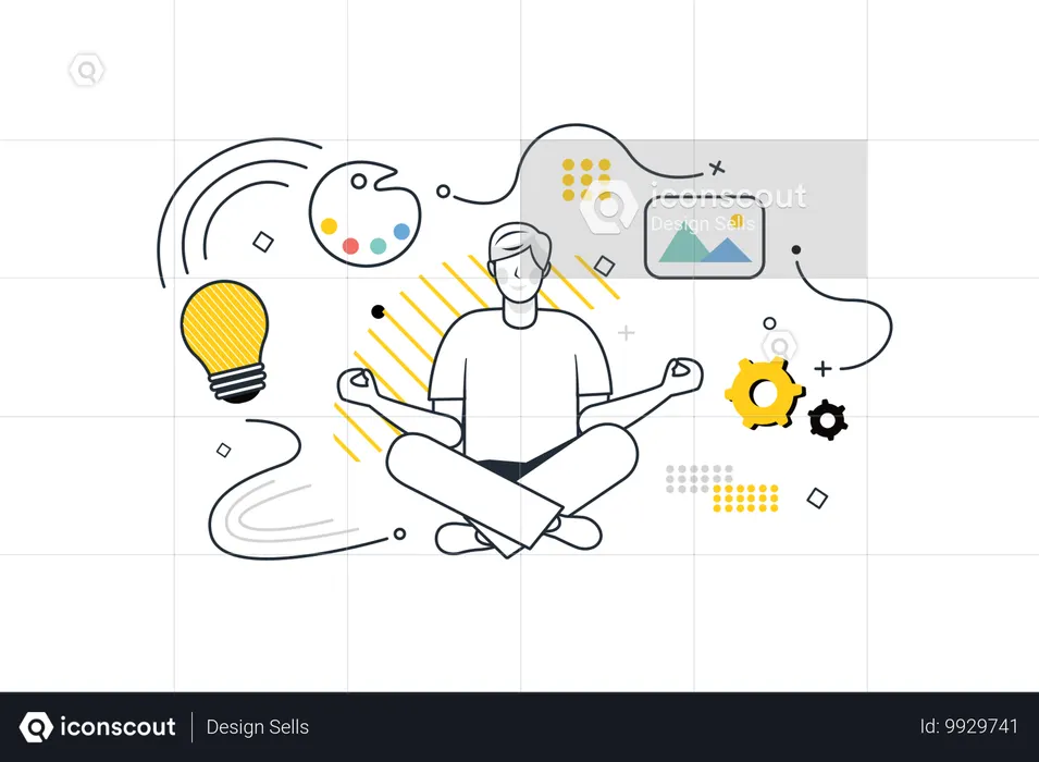Designer criativo trabalha na geração de ideias interessantes  Ilustração
