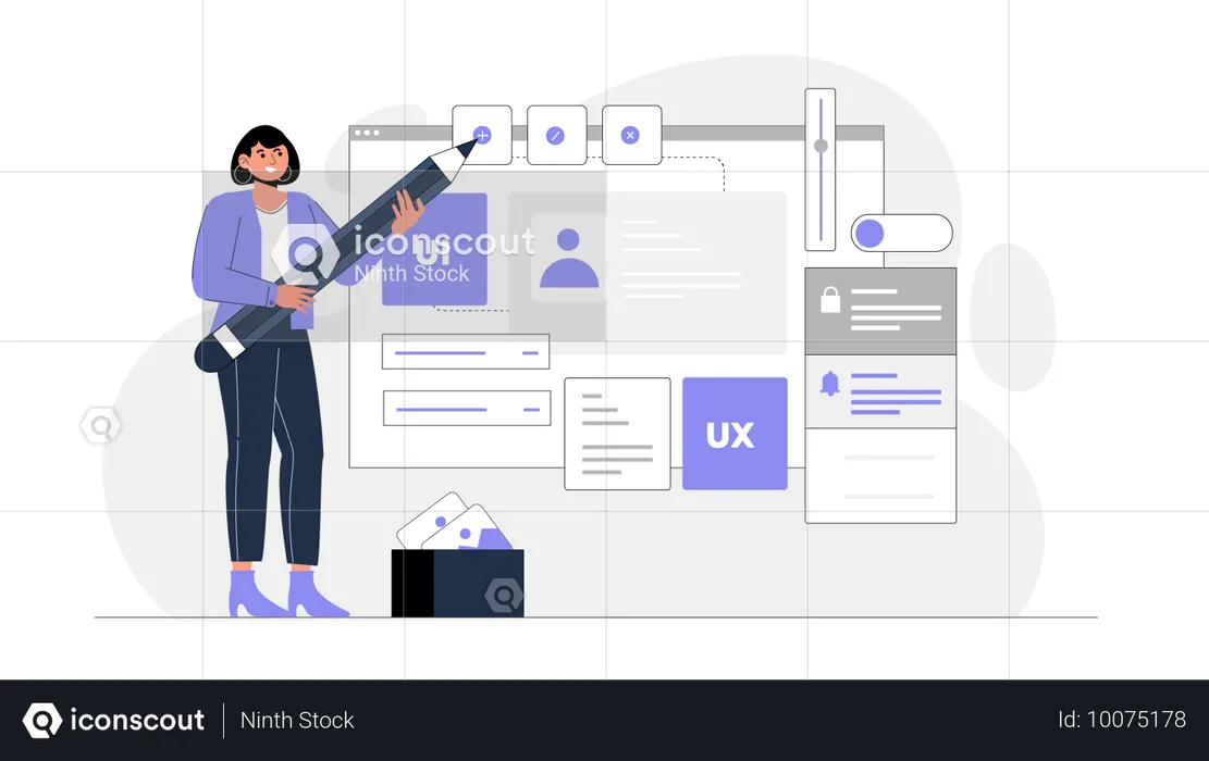 Designer féminine travaillant sur la conception UI UX  Illustration