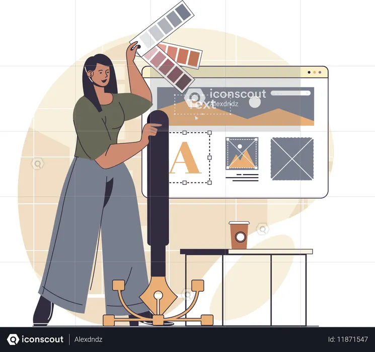 Designer selects color from palette  Illustration