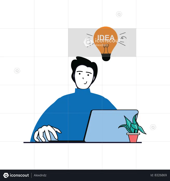 Designer thinking about creating ideas while making website  Illustration