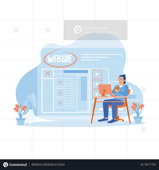 Designer Works On Website Designing  Illustration