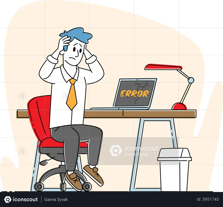 Desperate Businessman with broken laptop  Illustration
