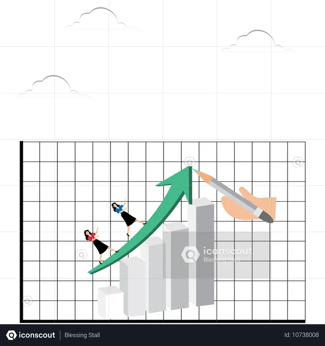 Chemin tracé à la main jusqu'au sommet du graphique  Illustration