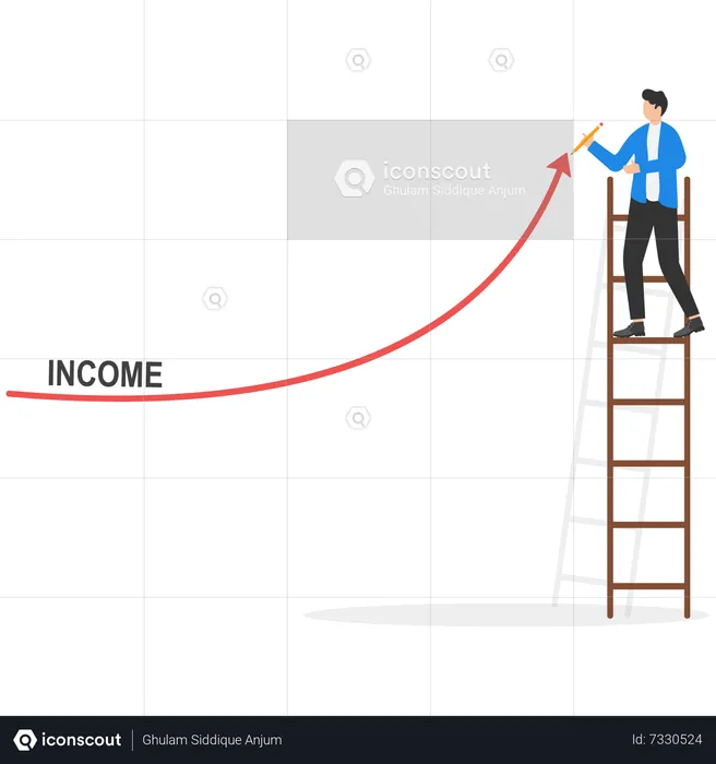 Jeune homme dessinant un tableau d'augmentation de salaire  Illustration