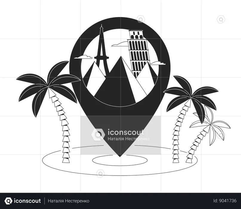 Concepto de ilustración lineal 2D de pin de destino de viaje  Ilustración