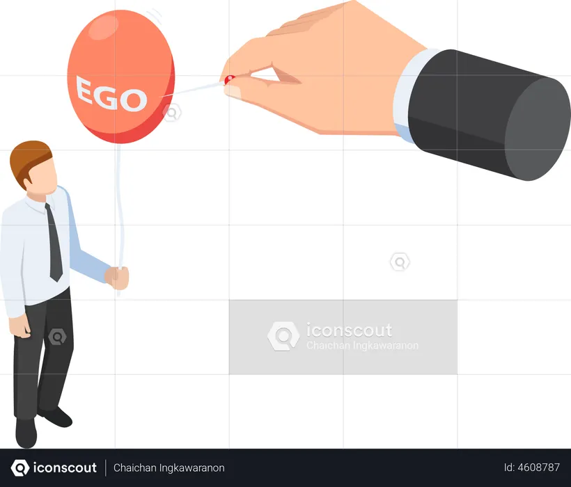 Destroy ego balloon of businessman  Illustration