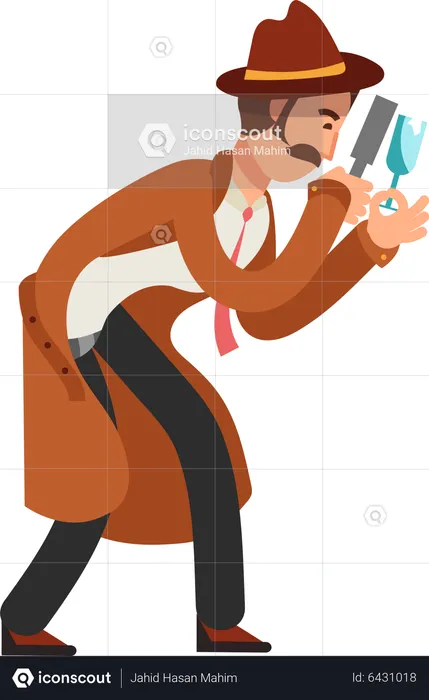 Detective holding magnifier glass  Illustration