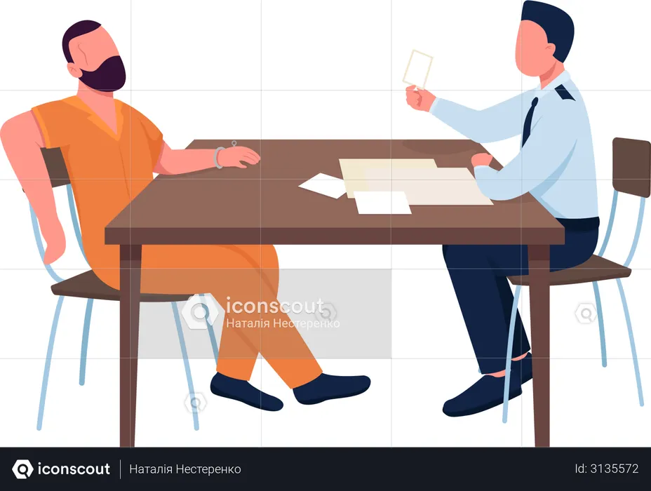 Detective interrogating criminal  Illustration