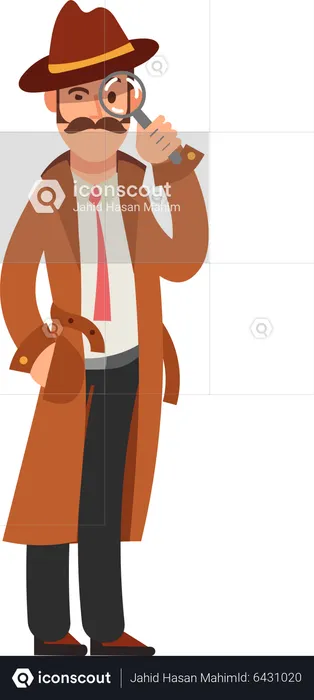 Detective with magnifier glass  Illustration