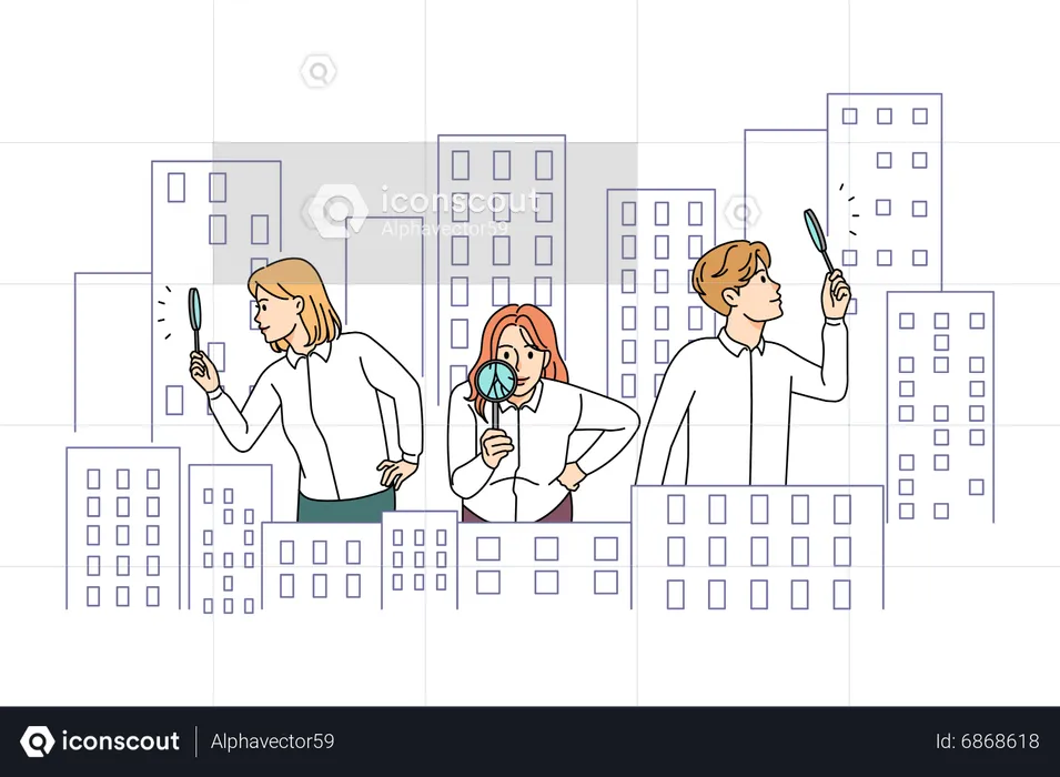 Detectives working in city  Illustration
