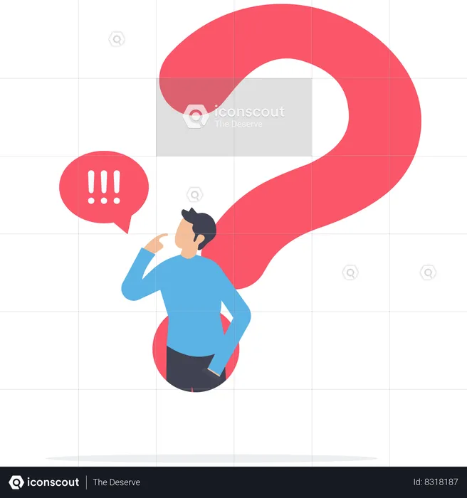 Determination businessman comes out from question mark sign to answer question  Illustration