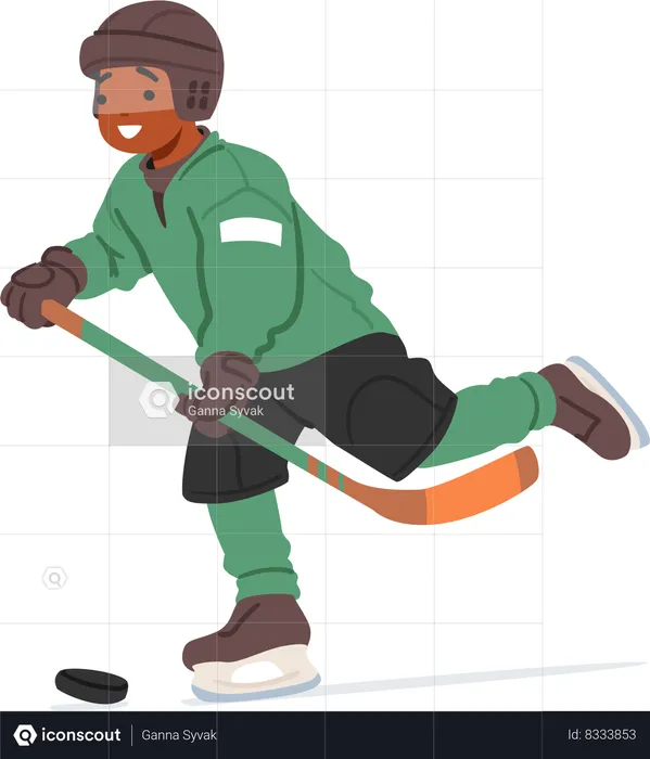 Determined Boy Glides Across The Ice  Illustration