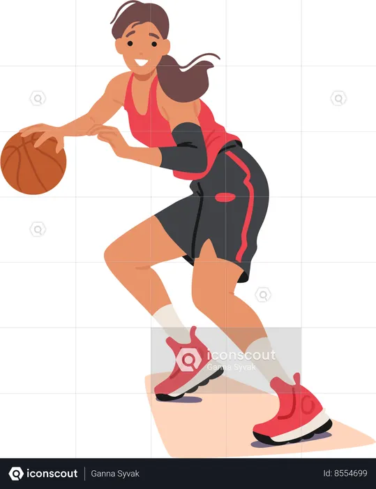 Determined Girl Basketball Player Character Dribbles The Ball With Speed And Precision  Illustration