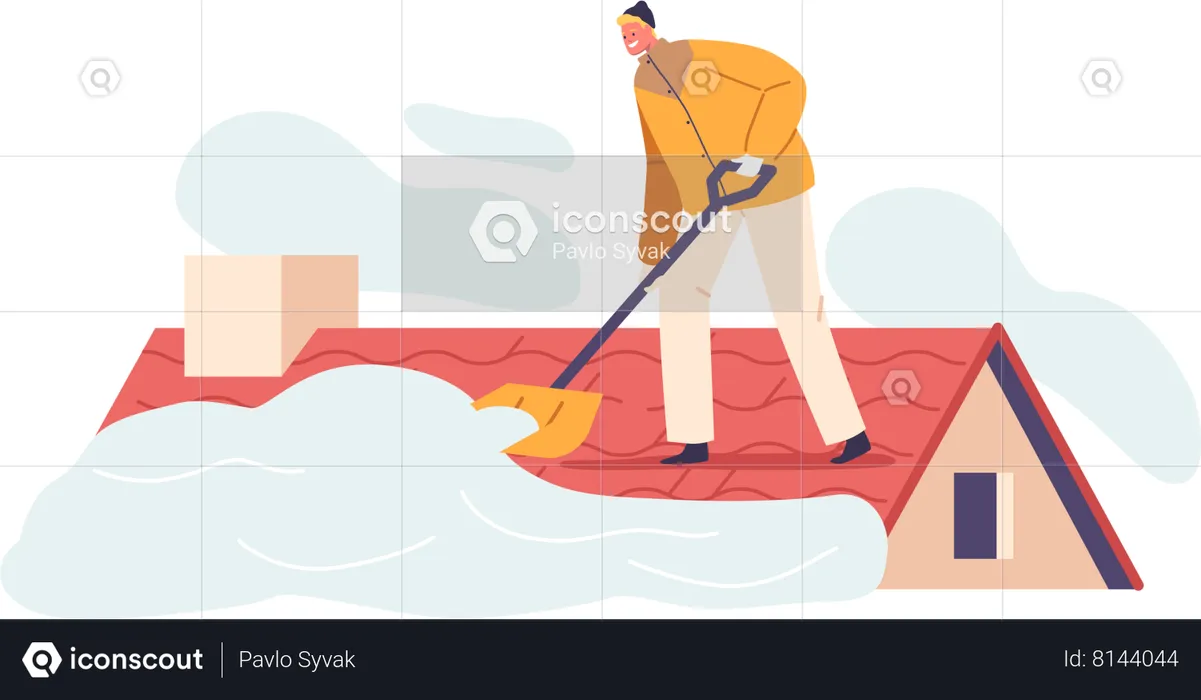 Determined man Meticulously Clearing Snow  Illustration