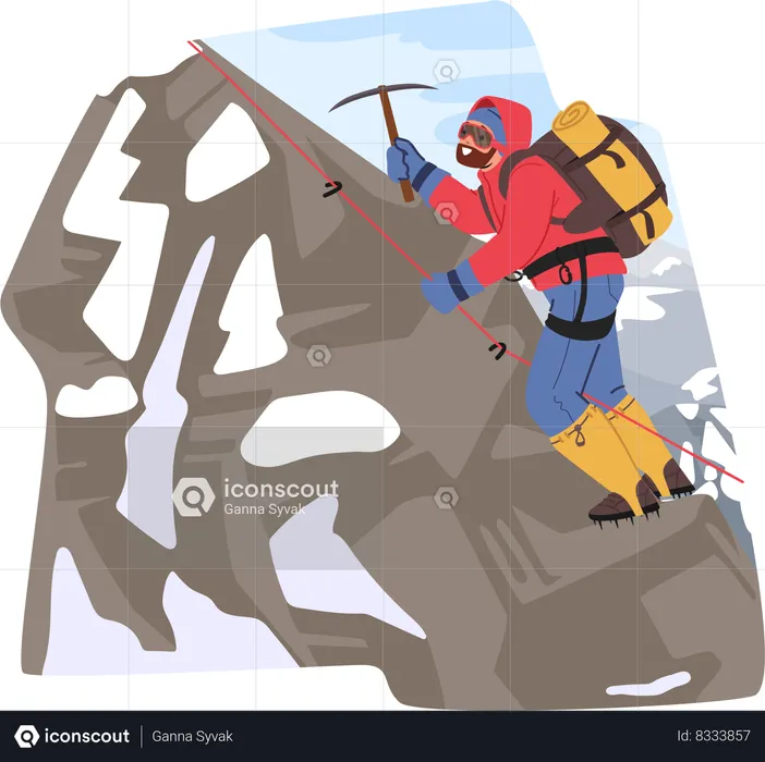 Determined Mountain Climber Ascends Icy Peak  Illustration