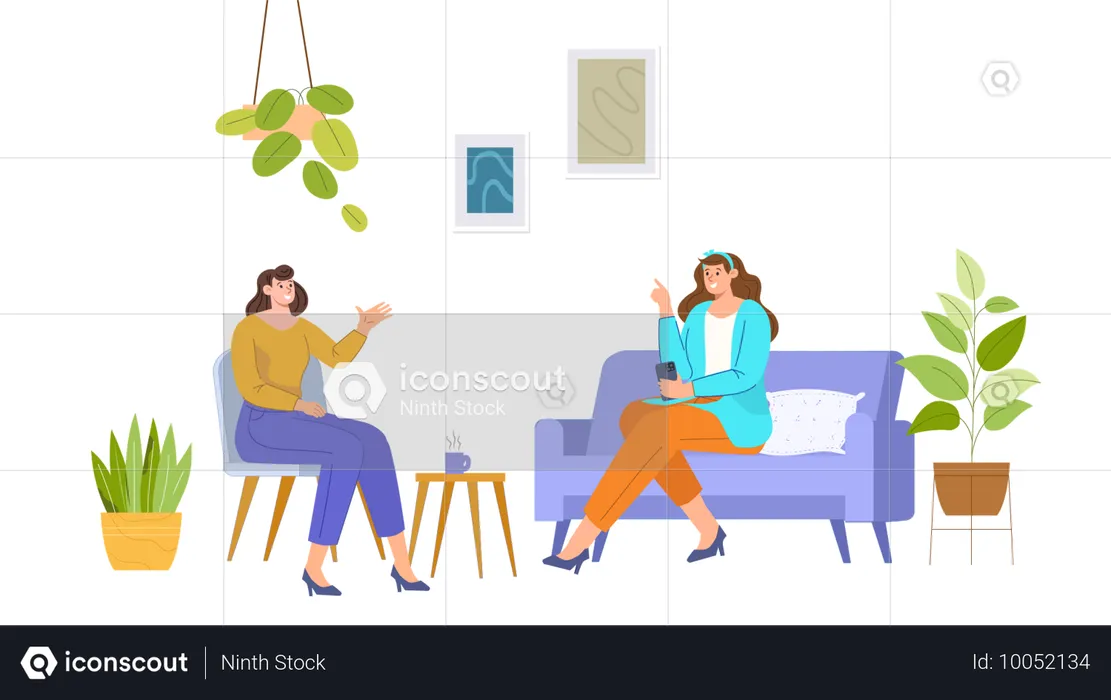 Deux dames discutent à la maison  Illustration