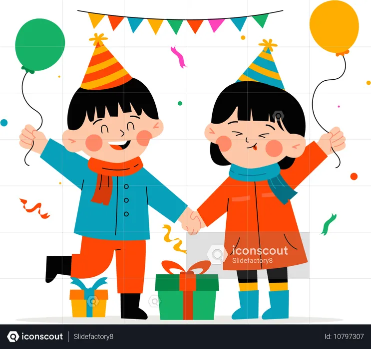 Deux enfants qui font la fête  Illustration