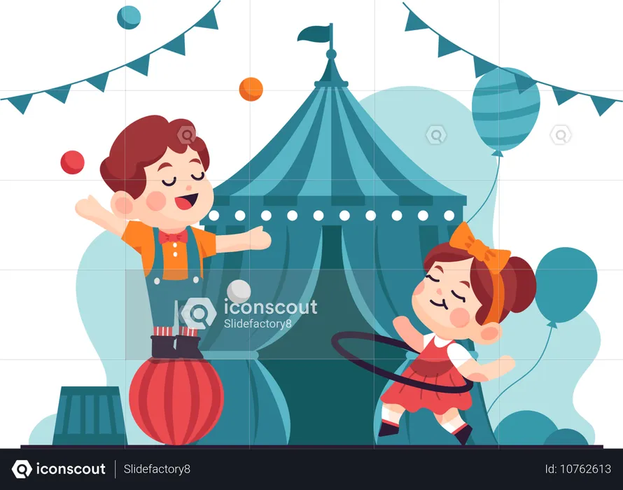 Deux enfants jouant à l'acrobatie  Illustration