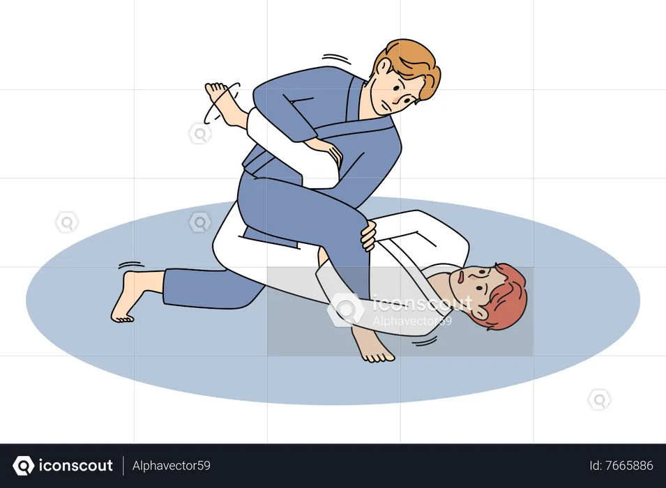 Deux garçons jouant au judo  Illustration