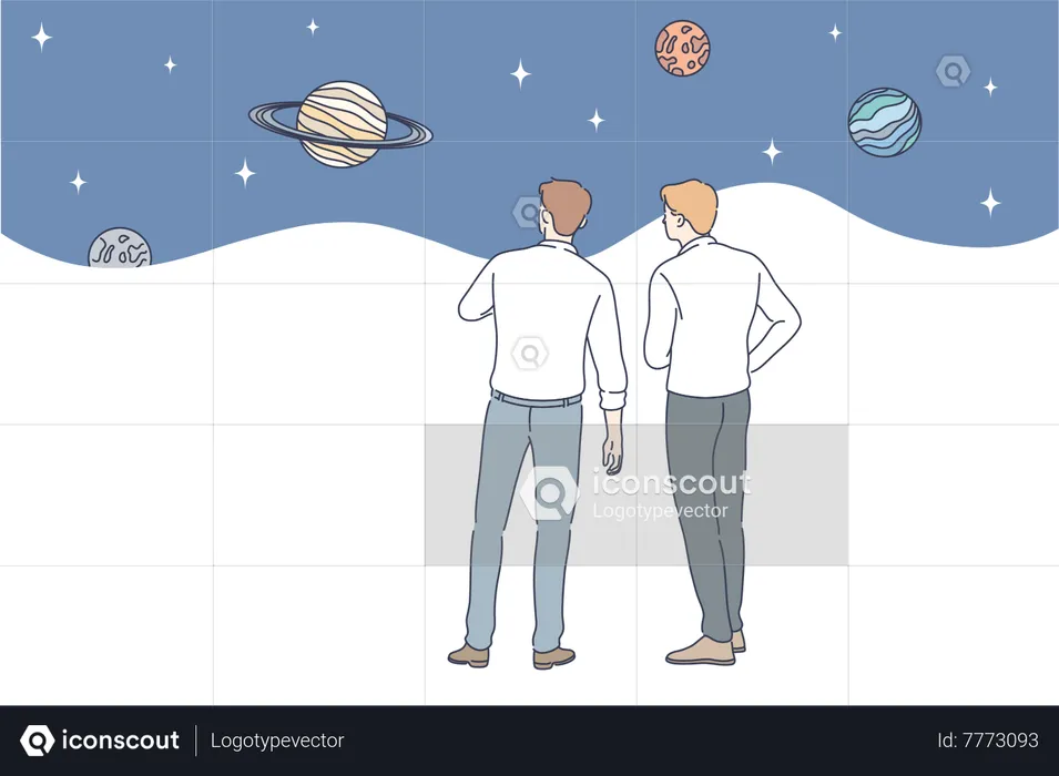 Deux hommes observant les planètes  Illustration