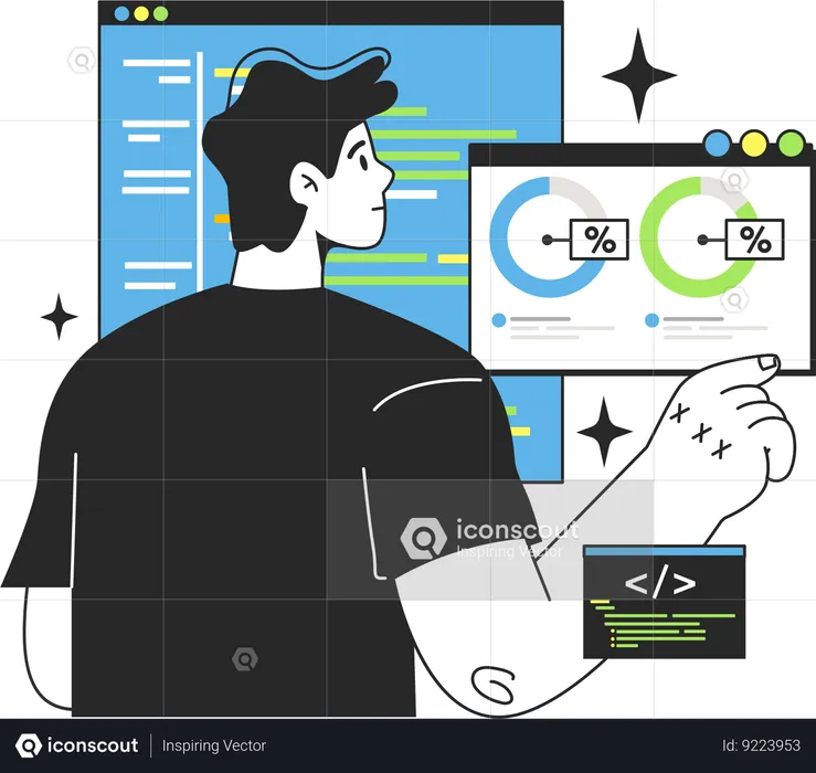 Developer checking code accuracy  Illustration