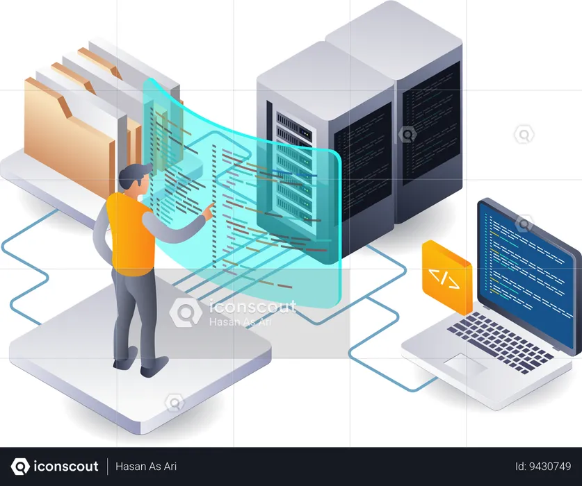 Developer cloud data server hosting technology  Illustration