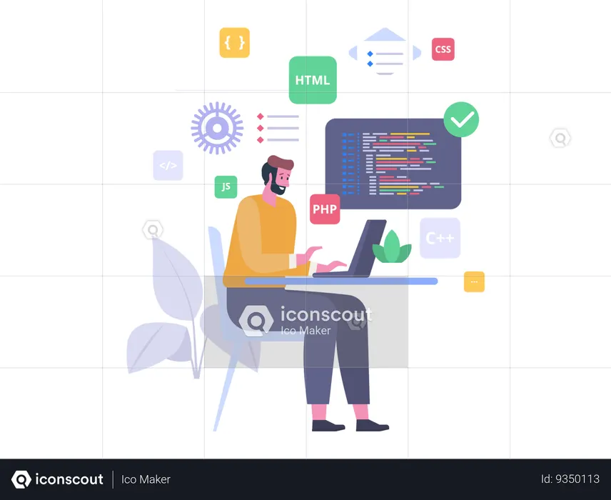 Developer codes programming lines  Illustration