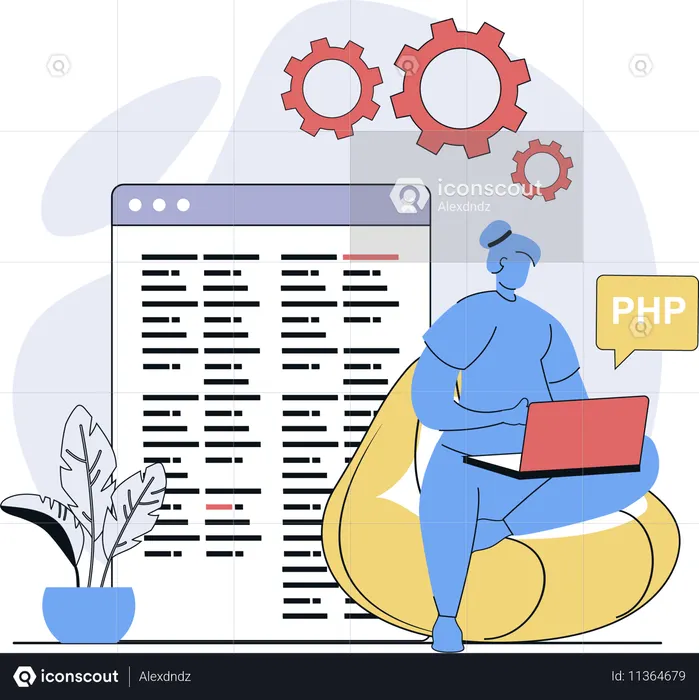 Developer coding in PHP language  Illustration