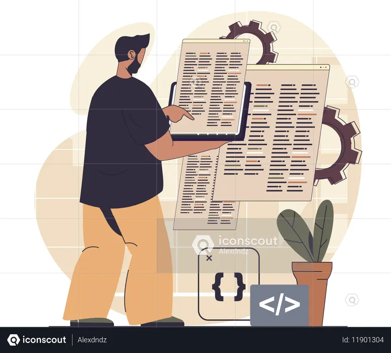 Developer doing online programming  Illustration