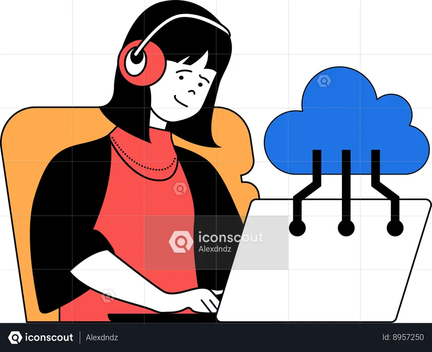 Developer is handling cloud data  Illustration