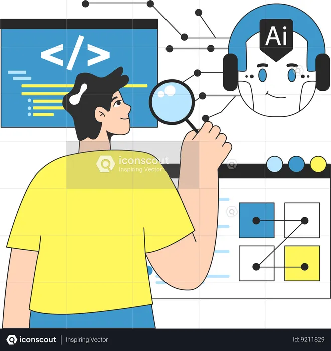 Developer solving bug of AI model  Illustration