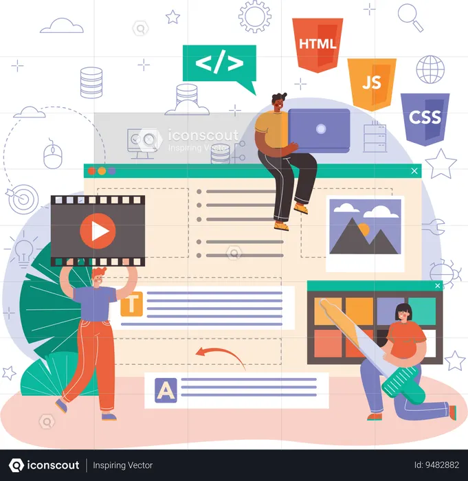 Developer team working on front end coding  Illustration