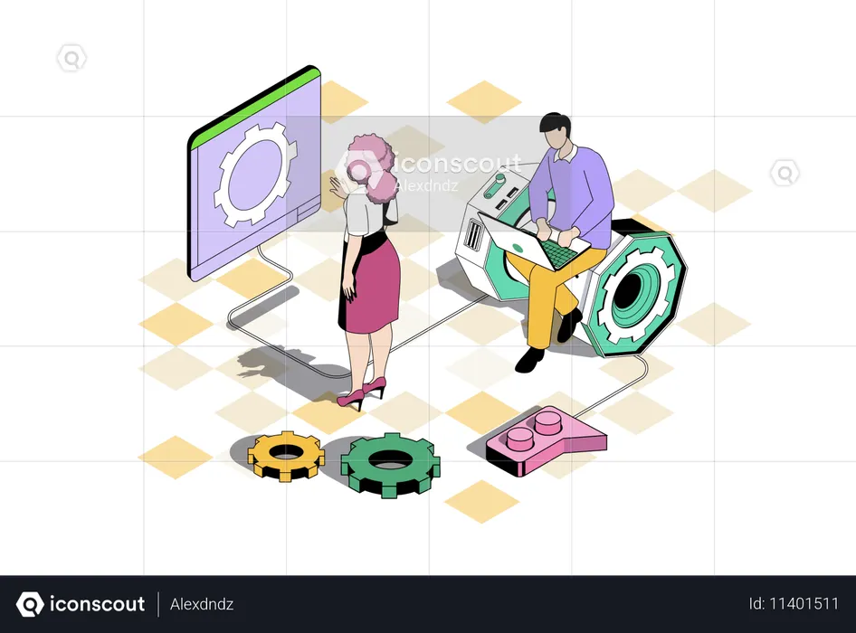 革新的なプロジェクトプロトタイプに取り組む開発チーム  イラスト