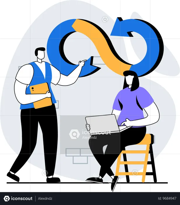 DevOpsに取り組む開発者チーム  イラスト