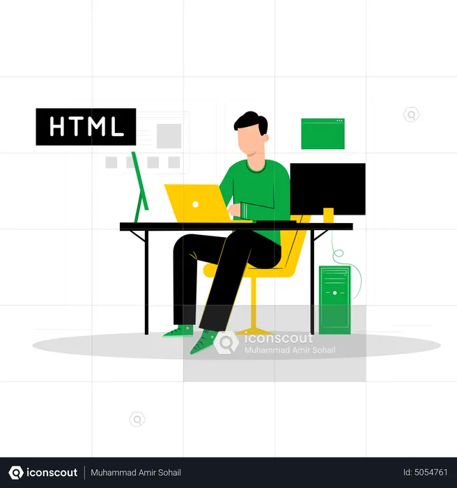 Developer Work On HTML Language Illustration - Free Download Design ...