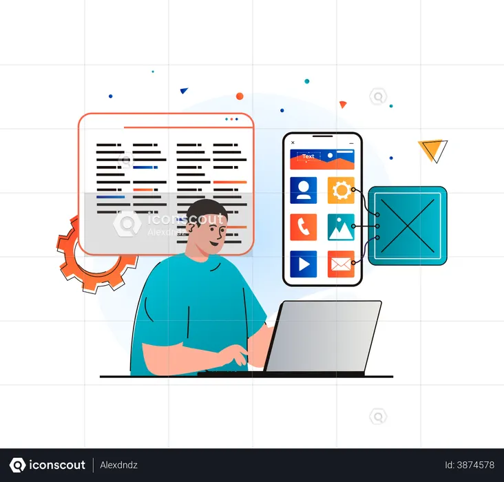 Developer working on application development  Illustration