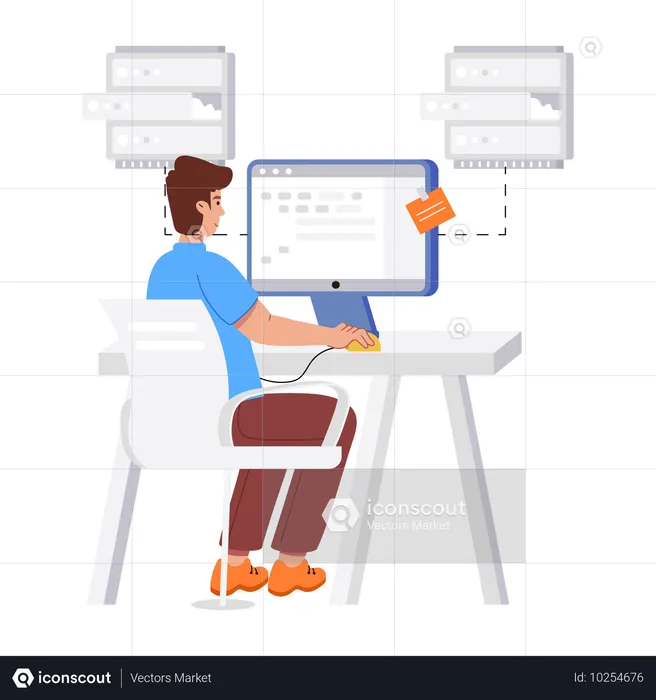 Developer working on database architecture  Illustration