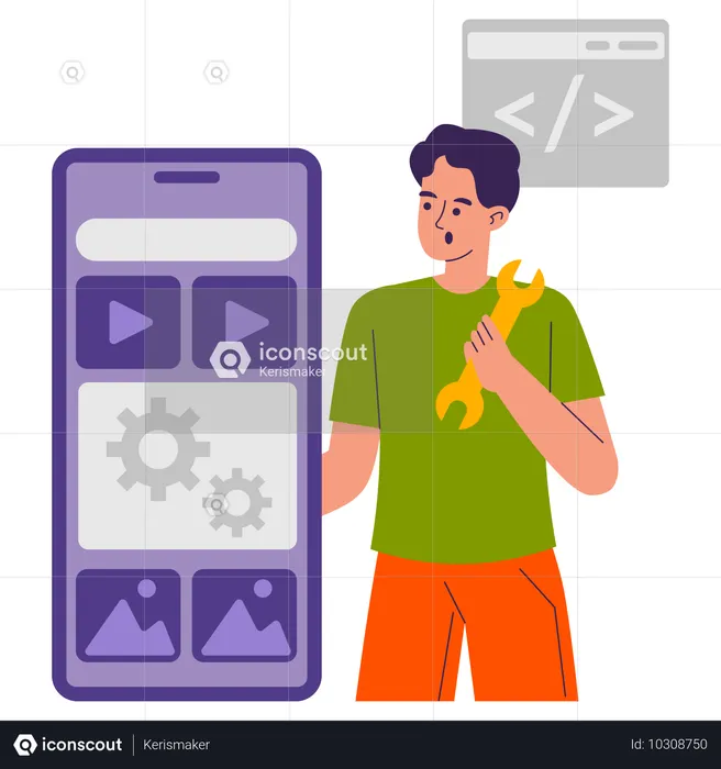 Developer working on Mobile App UI  Illustration